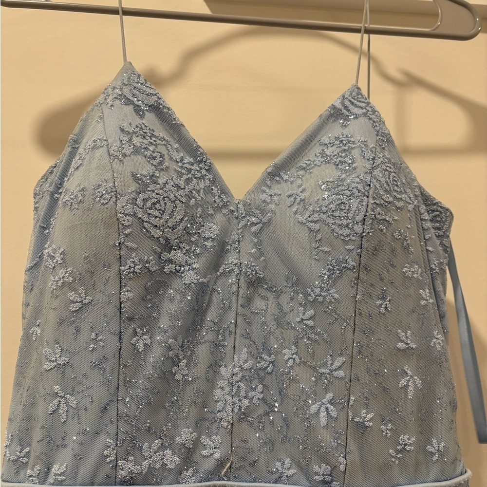 MARINA Light Blue Lace Maxi Dress bridesmaid/prom dress - Picture 3 of 11